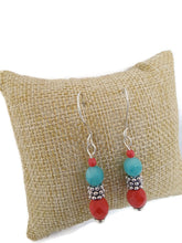 Load image into Gallery viewer, Blue Agate and Orange Czech Glass Bead Earrings