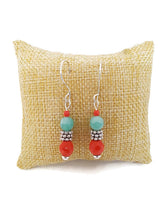 Load image into Gallery viewer, Blue Agate and Orange Czech Glass Bead Earrings