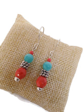 Load image into Gallery viewer, Blue Agate and Orange Czech Glass Bead Earrings