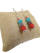 Load image into Gallery viewer, Blue Agate and Orange Czech Glass Bead Earrings