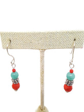 Load image into Gallery viewer, Blue Agate and Orange Czech Glass Bead Earrings