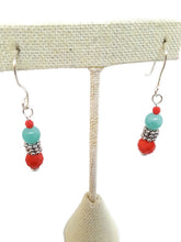 Load image into Gallery viewer, Blue Agate and Orange Czech Glass Bead Earrings