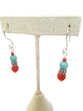 Load image into Gallery viewer, Blue Agate and Orange Czech Glass Bead Earrings