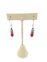 Load image into Gallery viewer, Blue Agate and Orange Czech Glass Bead Earrings