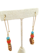 Load image into Gallery viewer, Turquoise Color Czech Glass Bead and Floral Carved Oval Acrylic Bead Earrings