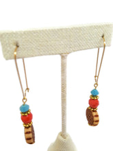 Load image into Gallery viewer, Turquoise Color Czech Glass Bead and Floral Carved Oval Acrylic Bead Earrings