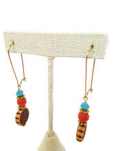 Load image into Gallery viewer, Turquoise Color Czech Glass Bead and Floral Carved Oval Acrylic Bead Earrings