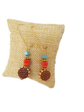 Load image into Gallery viewer, Turquoise Color Czech Glass Bead and Floral Carved Oval Acrylic Bead Earrings