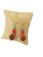 Load image into Gallery viewer, Turquoise Color Czech Glass Bead and Floral Carved Oval Acrylic Bead Earrings