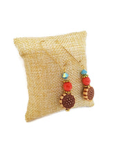 Load image into Gallery viewer, Turquoise Color Czech Glass Bead and Floral Carved Oval Acrylic Bead Earrings