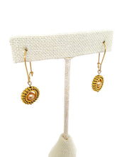 Load image into Gallery viewer, Champagne Color Fresh Water Pearl Earrings in Gold Tone Bead Frames (1 Tier)