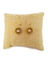 Load image into Gallery viewer, Champagne Color Fresh Water Pearl Earrings in Gold Tone Bead Frames