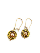 Load image into Gallery viewer, Champagne Color Fresh Water Pearl Earrings in Gold Tone Bead Frames