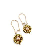 Load image into Gallery viewer, Champagne Color Fresh Water Pearl Earrings in Gold Tone Bead Frames (1 Tier)