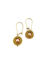 Load image into Gallery viewer, Champagne Color Fresh Water Pearl Earrings in Gold Tone Bead Frames