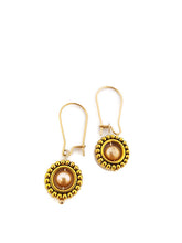 Load image into Gallery viewer, Champagne Color Fresh Water Pearl Earrings in Gold Tone Bead Frames