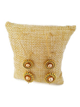 Load image into Gallery viewer, Champagne Color Fresh Water Pearl Dangle Earrings in Gold Tone Bead Frames (2 Tier)