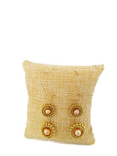 Load image into Gallery viewer, Champagne Color Fresh Water Pearl Dangle Earrings in Gold Tone Bead Frames (2 Tier)