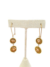 Load image into Gallery viewer, Champagne Color Fresh Water Pearl Dangle Earrings in Gold Tone Bead Frames (2 Tier)