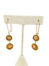 Load image into Gallery viewer, Champagne Color Fresh Water Pearl Dangle Earrings in Gold Tone Bead Frames (2 Tier)