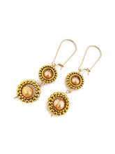 Load image into Gallery viewer, Champagne Color Fresh Water Pearl Dangle Earrings in Gold Tone Bead Frames (2 Tier)