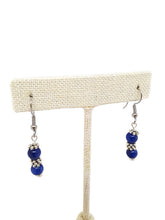 Load image into Gallery viewer, Sapphire Blue Calcite Earrings with Silver Tone Spacer Beads