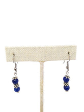 Load image into Gallery viewer, Sapphire Blue Calcite Earrings with Silver Tone Spacer Beads