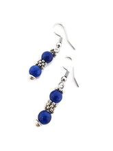 Load image into Gallery viewer, Sapphire Blue Calcite Earrings with Silver Tone Spacer Beads