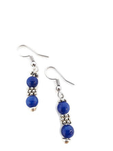 Load image into Gallery viewer, Sapphire Blue Calcite Earrings with Silver Tone Spacer Beads