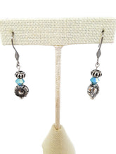 Load image into Gallery viewer, Turquoise Color Czech Glass Bead and Floral Metal Bead Earrings