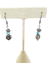 Load image into Gallery viewer, Turquoise Color Czech Glass Bead and Floral Metal Bead Earrings