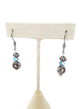 Load image into Gallery viewer, Turquoise Color Czech Glass Bead and Floral Metal Bead Earrings