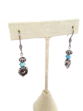 Load image into Gallery viewer, Turquoise Color Czech Glass Bead and Floral Metal Bead Earrings