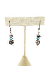 Load image into Gallery viewer, Turquoise Color Czech Glass Bead and Floral Metal Bead Earrings