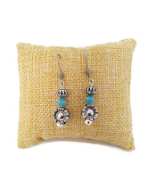 Load image into Gallery viewer, Turquoise Color Czech Glass Bead and Floral Metal Bead Earrings