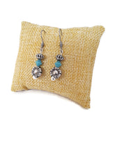 Load image into Gallery viewer, Turquoise Color Czech Glass Bead and Floral Metal Bead Earrings