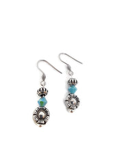 Load image into Gallery viewer, Turquoise Color Czech Glass Bead and Floral Metal Bead Earrings