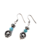 Load image into Gallery viewer, Turquoise Color Czech Glass Bead and Floral Metal Bead Earrings