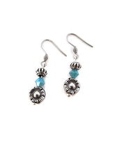 Load image into Gallery viewer, Turquoise Color Czech Glass Bead and Floral Metal Bead Earrings