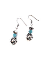 Load image into Gallery viewer, Turquoise Color Czech Glass Bead and Floral Metal Bead Earrings