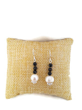 Load image into Gallery viewer, Pearl and Black Spinel Gemstone Bead Earrings