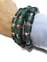 Load image into Gallery viewer, Emerald Green Color Bead Cane Glass Memory Wire Wrap Bracelet