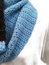 Load image into Gallery viewer, Brown Tweed and Light Blue Cowl with Fingerless Gloves