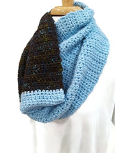 Load image into Gallery viewer, Brown Tweed and Light Blue Cowl with Fingerless Gloves