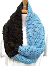 Load image into Gallery viewer, Brown Tweed and Light Blue Cowl with Fingerless Gloves