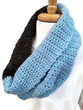 Load image into Gallery viewer, Brown Tweed and Light Blue Cowl with Fingerless Gloves