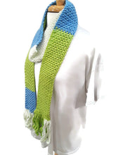 Load image into Gallery viewer, Lime Green/Blue/White Color Block Skinnee Scarf