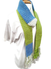 Load image into Gallery viewer, Lime Green/Blue/White Color Block Skinnee Scarf