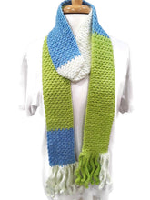 Load image into Gallery viewer, Lime Green/Blue/White Color Block Skinnee Scarf
