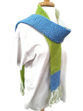 Load image into Gallery viewer, Lime Green/Blue/White Color Block Skinnee Scarf